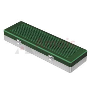 Implant-Sterilization Container Green, outside 500x170x75mm Lid perforated - Bottom perforated