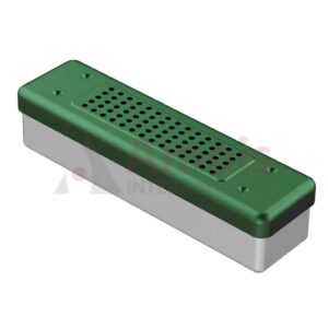 Scope-Sterilization Container Green, outside 260x70x60mm Lid perforated - Bottom perforated