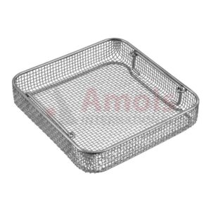 Wire Basket 255x245x30mm, with Drop Handle, Plain Wire Mesh, Stackable Stainless Steel