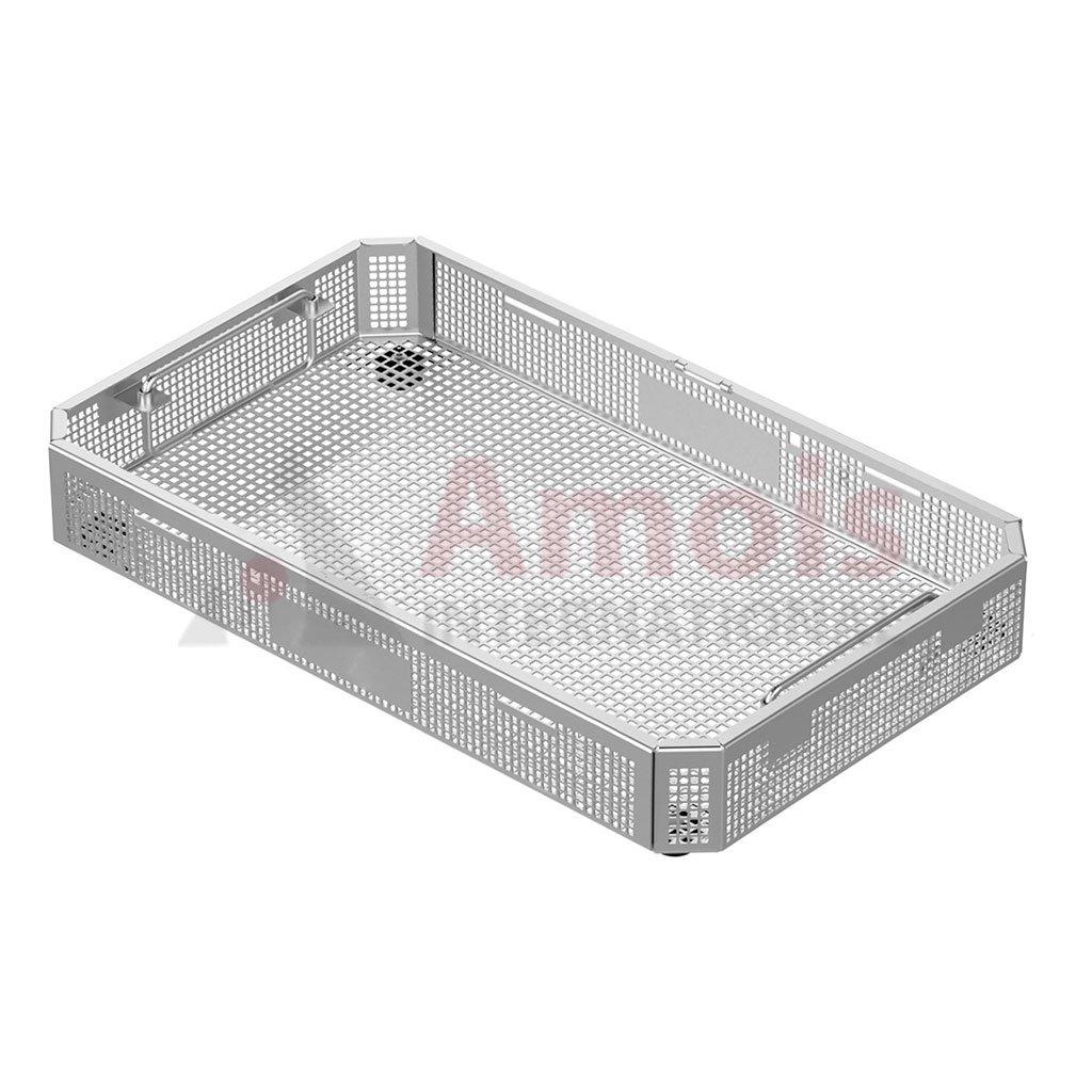 Wire Basket, with drop handle, perforated sheet stackable